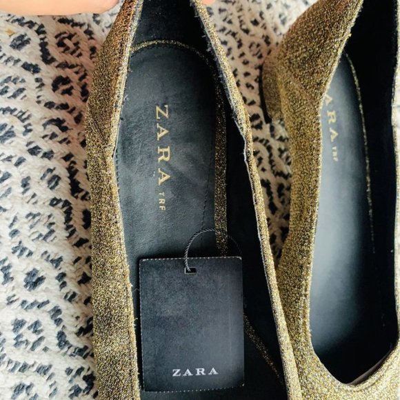 NEW Zara TRF Gold Glitter Ballet Flats Style Shoes - Picture 4 of 4